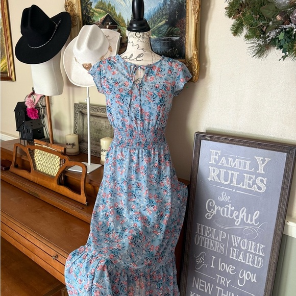 Gypsies & Moondust Blue Ruffled Smocked Sundress - Picture 2 of 9